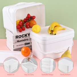 Saedy 4 Packs Small Rectangular Storage Bucket with Sealed Lid, 2.6 Gallon Food Grade Storage Bucket Pails, White