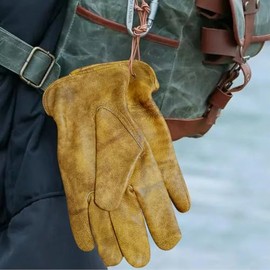 OLSON DEEPAK Cowhide Leather Gloves for Men&Women,Brown Moterbike Leather Gloves,Thorn Proof Garden Work Gloves,Outdoor Camping leather gloves (Retro Bronze, XXL)