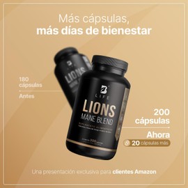 B Life Hongo Melena de León Puro | 200 Cápsulas | 1000 mg por porción | Ingredientes naturales | Lions Mane Blend