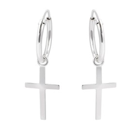 AeraVida Essential Religious Cross Sterling Silver Mini Hoop Earrings | Cross Hoop Earrings for Women | Trendy Christian Cross Jewelry