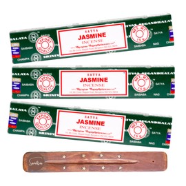 Satya Nag Champa Jasmine Incense Sticks | x3 pack | with SAMASIA incense sticks holder | Used for Aromatherapy, Yoga, Meditation and Relaxation