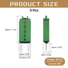 DMiotech 3 Pack 28V DC 30A Green ATC/ATO Manual Narrow Mini Resettable Fuse for Automotive Circuit Breaker Reset Fuses Low Profile Blade Fuses for Car Truck SUV Marine Boat Motorcycle