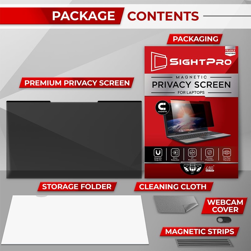 SightPro Magnetic Laptop Privacy Screen 15.6 Inch 16:9 - Removable