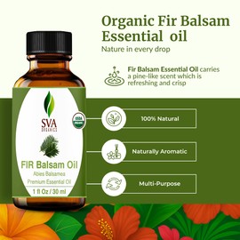 SVA Fir Balsam Essential Oil Organic – 1 Fl Oz – 100% Natural Organic Fir Oil - for Diffuser, Hair Care, Face, Skin Care, Aromatherapy, Scalp and Body Massage, Soap and Candle Making – with Dropper