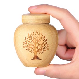 1 Piece Mini Bamboo Urn Urn with Engraved Tree of Life Design - Small Urn for Man and Pet Ashes Memorial Urn Holds 6.1 Cubic Inches