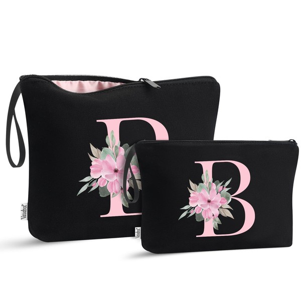 Vavabox 2 Pcs Initial Toiletry Bags Set,Birthday Gifts for Women,Travel