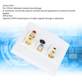 6 Port Multimedia Wall Plate, Detachable Jack Wall Plate, 3.5mm F Type TV9.5, Cable Faceplates, Coaxial Video Audio Socket Outlet Cover Panel for Home Office