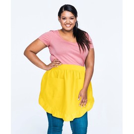 CBTRFASHION Women’s Waist Aprons with White Pockets Half Server Home Waitress Vintage Servant Apron for Kitchen Cooking, Yellow, Medium