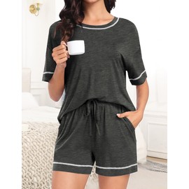 SWOMOG Womens Modal Pajama Set Short Sleeve Sleepwear Comfy Pjs Loungewear Sets 2 Piece Casual Nightwear with Pockets Deep Grey Medium