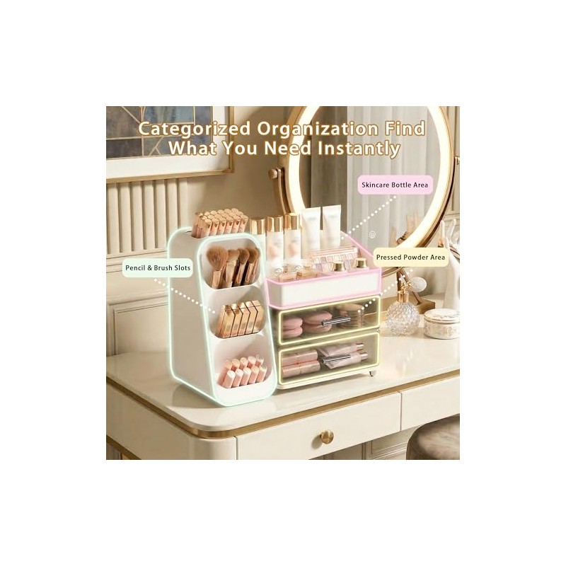 Large Capacity Makeup Organizer Countertop with Makeup Brush Holder for
