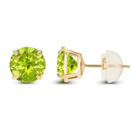 Genuine 14K Solid Yellow Gold 6mm Round Natural Green Peridot August Birthstone Stud Earrings