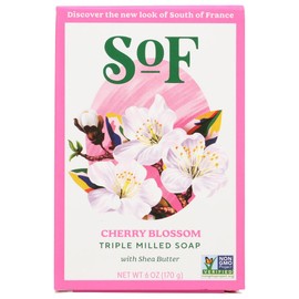 SoF Triple Milled Bar Soap - With Coconut Oil & Organic Shea Butter- Vegan & Non GMO- Free From Phthalates, Sulfates & Parabens- Cherry Blossom - 6 oz Bar 4 Bars