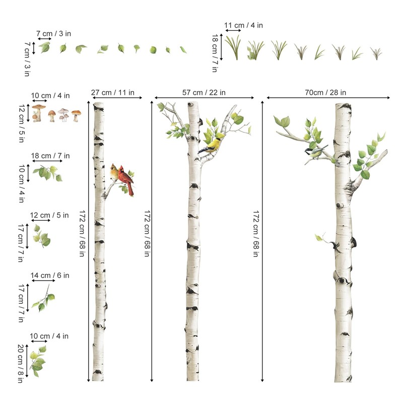 decalmile Large Birch Tree Wall Decals White Tree Forest Birds