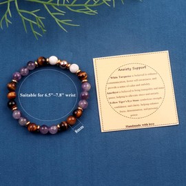 UEUC Healing Stone Bead Bracelet for Women Natural Gemstone Balance Protection Spiritual Crystal Bead Bracelet Anxiety Relief with Meaning Card, Stone