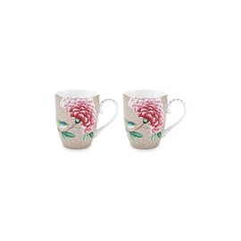 Pip Studio Set of 2 cups blushing birds, khaki, 350 ml