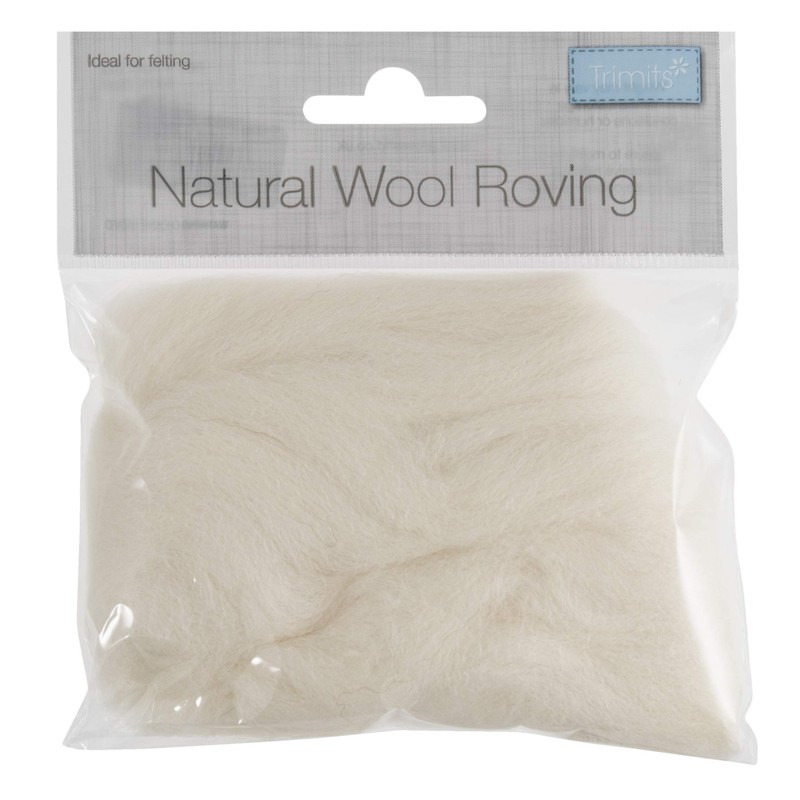 Trimits Natural Felting Roving Wool, White, 10 g