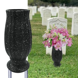 MYGDLUS Cemetery Vase, Black Plastic, Modern Cylindrical Vase with Ground Spike, Ideal for Tombstone Markers, Honoring The Loss of Loved Ones