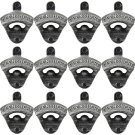 HAIICEN 12 PCS Bulk Bottle Opener Post Mounted Vintage Silve Beer Top Opener Cast Iron Screw in Wall for Yard Cabin DIY
