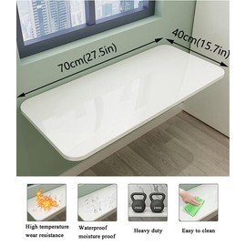 CYGJSYEA Wall Mounted Folding Table,White Floating Desk for Small Spaces,Stainless Steel Bracket Laundry Folding Table,Wall Folding Desk,Home Bars and Dining Establishments（70x40cm /27.5" x 15.7"