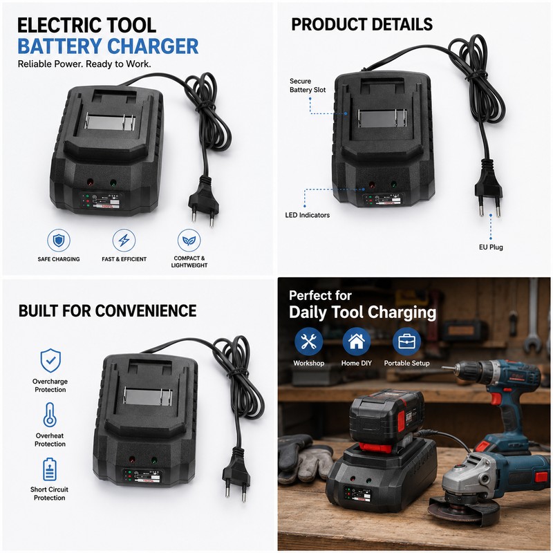 Power Tool Battery Charger for 18V 21V Tools – Compact