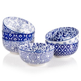 Sweejar Ceramic Cereal Bowls Set, 29 Oz Soup Bowls Microwave & Dishwasher Safe, 6.1 Inch Deep Porcelain Serving Bowls for Kitchen, Fruit, Ramen, Salad, Pasta, Set of 6(Vintage Blue)