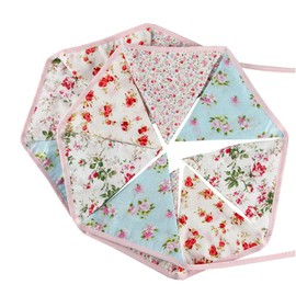 G2PLUS Floral Bunting banner, 10.8 Feet Vintage Cloth Shabby Chic Flag Garlands, 12PCS Double Sided Fabric Triangle Pennants for Vintage Themed Wedding Afternoon Tea Garden Party