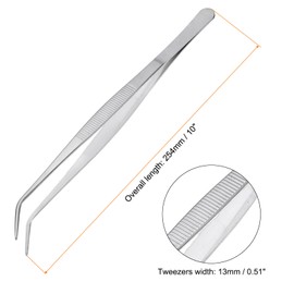 QUARKZMAN Edelstahl-Pinzetten 10-Zoll Gebogene Gezahnte Spitze Edelstahl-Pinzetten Mehrzweck-Pinzetten Nähmaschine Maschinen-Pinzetten Silber 4 Stück