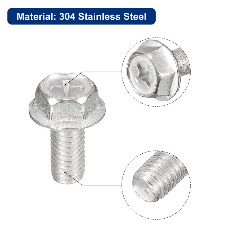 sourcing map Pack of 10 Phillips Hex Flange Bolts M8