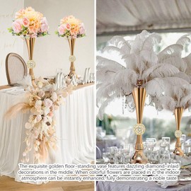 VIJIV 22" Gold Luxury Flower Vase for Wedding Centerpieces - Crystal-Embedded Tall Geometric Metal Vase for Feather, Rust-Resistant Table Decor for Gatsby Party/Reception/Hotel Floral Arrangements