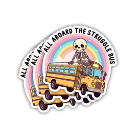 BAVAHA [3"x4"3pcs] All Aboard The Struggle Bus Sticker Funny Struggle Bus Sticker Anxiety Mental Health Sticker Inspirational Sticker Motivation Gift Decorations for Car Laptop Water Bottle Helmet