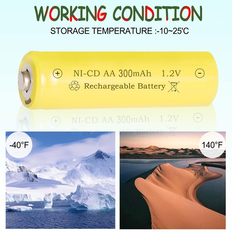 Teneyuuo 1.2 Volt AA 300mAh NI-CD Rechargeable Batteries for Outdoor
