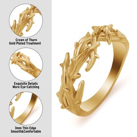 KIRTIJW Mens Gold Thorns Crown Ring Stainless Steel Branch Jesus Crown of Thorns Rings Jewelry for Men Women Size 9