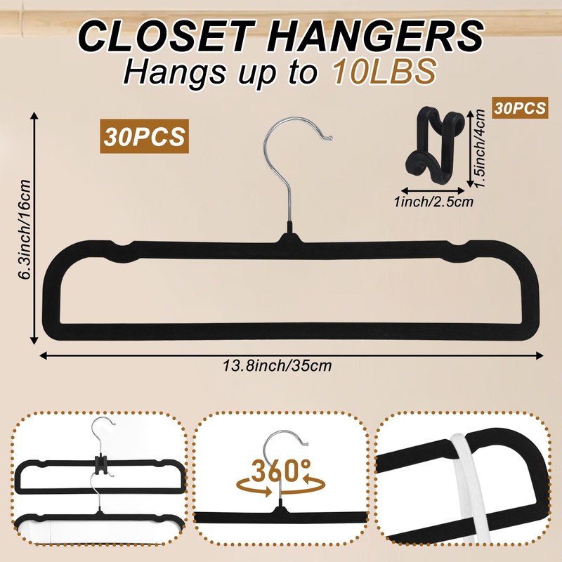Velvet Pants Hangers Non Slip, 30 Pack Velvet Hangers for