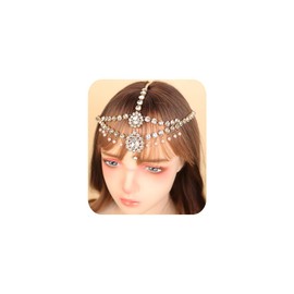 BERYUAN Tassel Rhinestone Pearls Pendant Headband Sparkly Rhinestone Forehead Hair Chain Gold Silver Boho Crystal Pearls Pendant Headchain for Wedding Women Girls (gold, large)