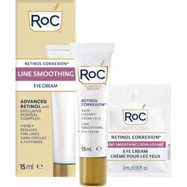 RoC Retinol Correxion Under Eye Cream for Dark Circles & Puffiness, Daily Wrinkle Cream, Anti Aging Line Smoothing Skin Care Treatment for Women and Men, 0.5 oz, with Retinol Eye Cream Packette