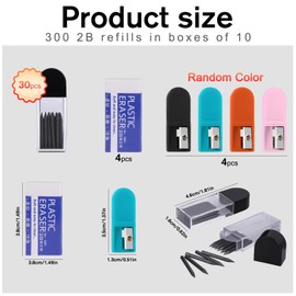 Fzyisw Pack of 300 2B Compass Leads 2 mm Compass Lead with 4 Erasers and 4 Compass Sharpeners - Robust & Liquid Compass Replacement Leads for School, Office & Technical Drawings - Ideal for Students