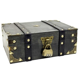 Orizizhic Vintage Treasure Chest Box, Wooden Treasure Chest with Lock Storage Small Pirate Treasure Chest for Children's Birthday Treasure Hunt Storage and Decoration 24 x 17 x 9.5 cm