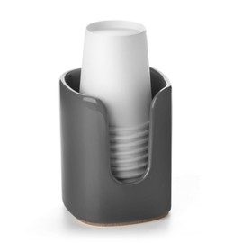 Viosuniu 5 oz Square Ceramic Bathroom Cup Dispenser for Kids and Pregnancy - Disposable Paper Cup Holder for Mouthwash Cups on Bathroom Vanity Countertop (1 Pack, Grey)