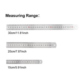 3Pcs Metal Ruler Stainless Steel Measuring Ruler Tool Ruler 6/8/12 Inches (15/20/30cm) Rulers Measuring Tool for School Office Home Ruler (COLOR:Silver)
