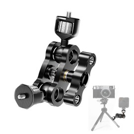 Double Ball Head Mount Adapter, 1/4in 360 ° Rotatable Magic Arm Camera Mount, Aluminum Multi Function Dual Ball Head Adapter for DSLR/Monitor/Video Lights