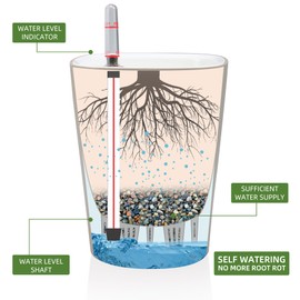 Dexceder 6x7 Self Watering Planter Indoor Outdoor, High Gloss Table Flower Plant Pot with Water Level Indicator (Taupe)