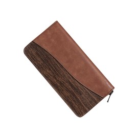 Pueblo Leather Men's Long Wallet, Genuine Leather, Large Capacity, 12 Card Slots, Zipper, Bill Compartment, Wood Grain, Gentleman, Business, Luck, Taupe
