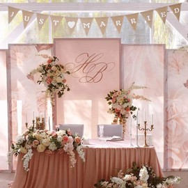 JUST MARRIED Burlap Banner Brown Wedding Banner Bunting Fabric Triangle Flags with 12PCS Jute Triangle Pennants Vintage Cloth Rustic Linen Garlands for Rustic Wedding Party Engagement Party Decoration