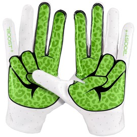 Grip Boost Football Gloves Peace Stealth 6.0 Boost Plus Technology Men's Receiver Gloves - Adult Sizes (White/Lime, Medium)