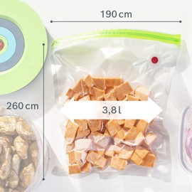 Bosch Vakuum-Frischhaltebeutel MSZV0FB3, 3,8l Beutel, BPA-frei, Vakuumgaren, praktischer Doppelreißverschluss, mit Beschriftungsfeld, mikrowellengeeignet