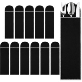 Weewooday 12 Pieces Anti-tarnish Silverware Storage Bags - Velvet Flatware Organizer Sleeves for Teaspoons, Cutlery & Utensils | Elegant Black Design