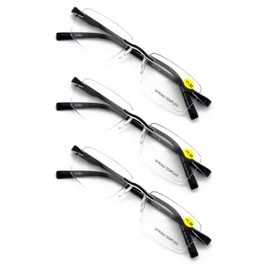 V.W.E. 3 Pairs Men Women Rectangular Lightweight Rimless Reading Glasses - Clear Lens Spring Hinge Reader (3 Black, 2.00, x)