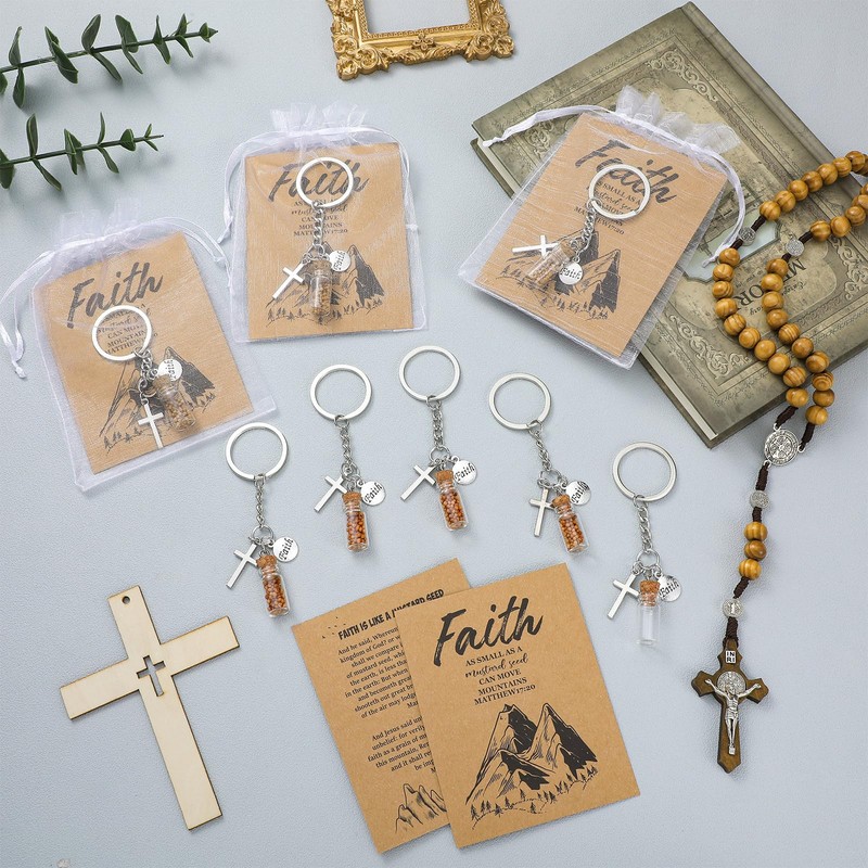 Sureio 20 Sets Mustard Seed Keychain Mustard Seed Faith Gifts