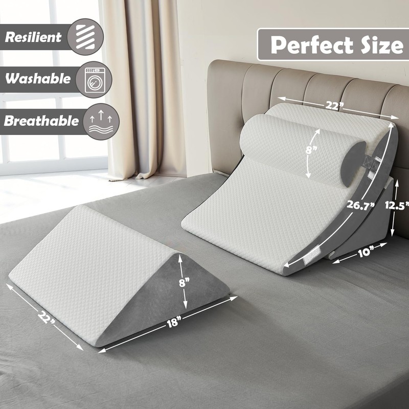 Ganaver 4pcs Orthopedic Bed Wedge Pillow Set Post Surgery Relaxing