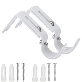 VIVIIHOO Curtain Rod Holder - Set of 2 Curtain Rod Holders with Adjustable Metal Wall Mount for Home, Office, Bedroom, Closet & Bathroom - White